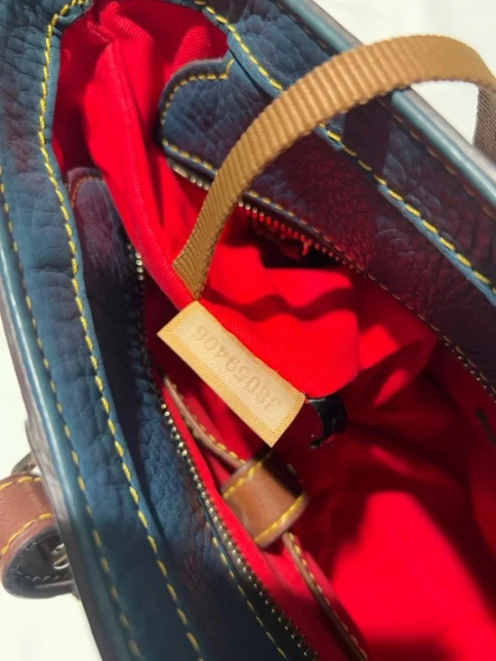 Dooney & Bourke Blue Leather Tote with Brown Trim and Gold Hardware - Picture 10 of 15